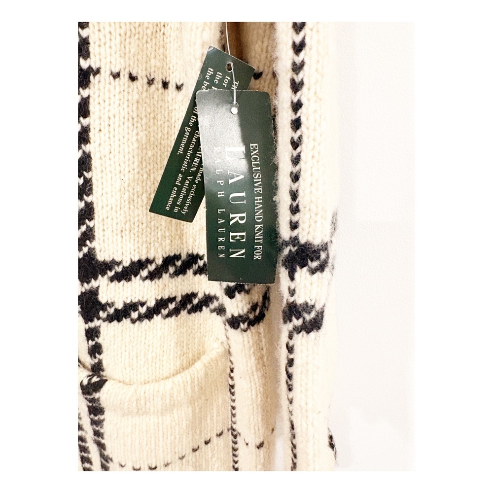 Lauren Ralph Lauren Plaid Lambswool Hooded Toggle Duster Cardigan Coat Cream M - Picture 4 of 4